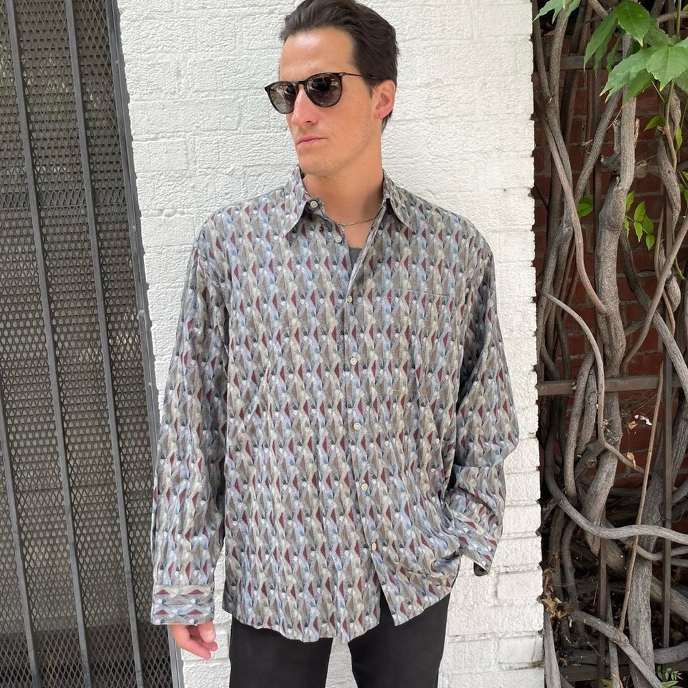 Vintage 90s Jhane Barnes Long Sleeve Button Up Shirt Abstract Colorful